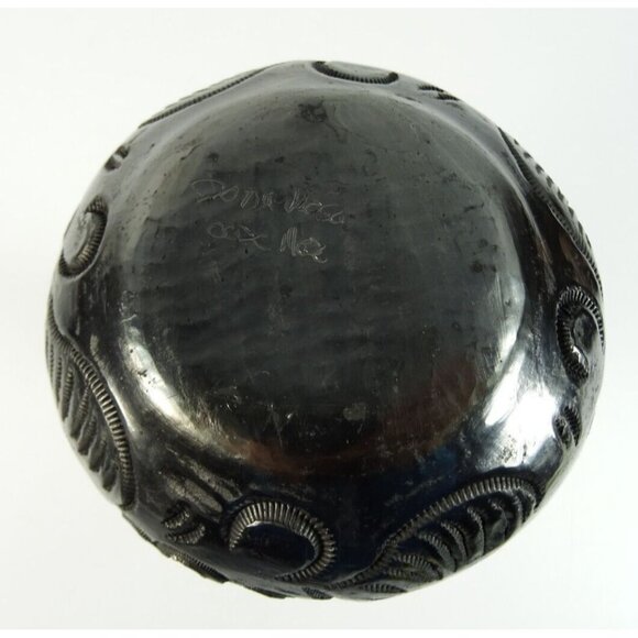 Black Floral Pottery Vase Dona Rosa Oaxaca Mexico Whimsigoth Dark Romantic Decor - Picture 5 of 7